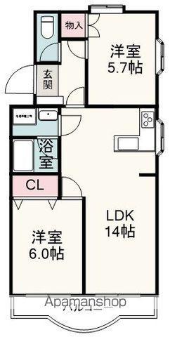 メゾン船越(2LDK/1階)の間取り写真