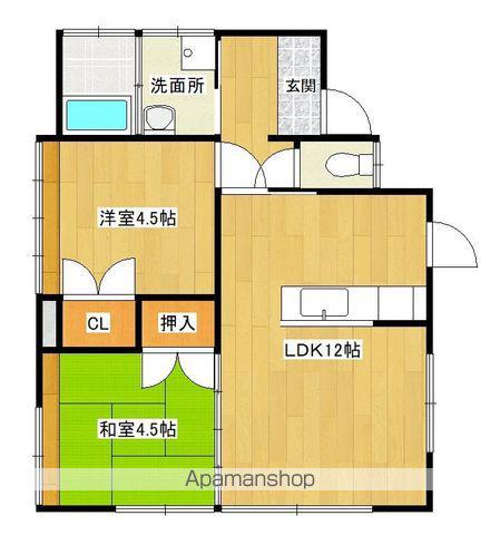 日豊本線 五十市駅 バス乗車時間：4分 鷹尾１丁目バス停で下車 徒歩4分 1階建 築41年(2LDK)の間取り写真