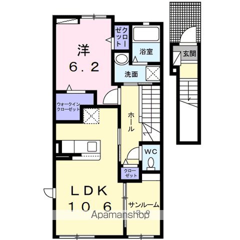 プラシード(1LDK/2階)の間取り写真