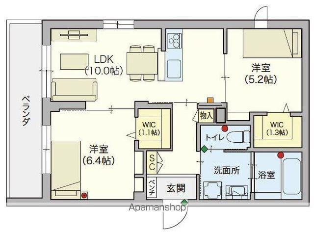 ヘーベルVILLAGE 領家 ヘーベルヴィレッジ浦和領家ヴェルデ(2LDK/3階)の間取り写真