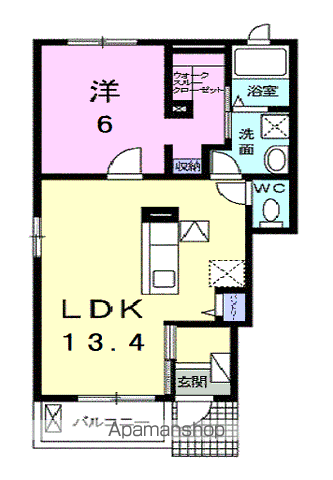 リジエール・フォレⅠ(1LDK/1階)の間取り写真