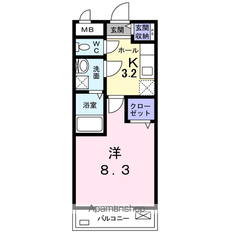 上越新幹線 新潟駅 バス乗車時間：25分 物見山バス停で下車 徒歩1分 3階建 築11年(1K/3階)の間取り写真