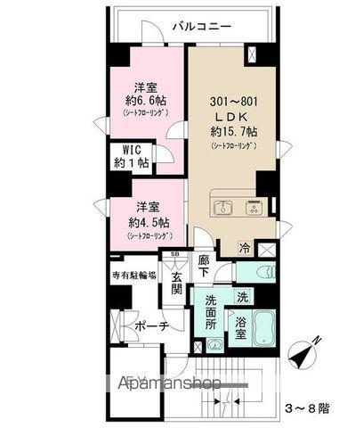 ショコラスイート東日本橋(2LDK/7階)の間取り写真