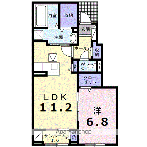 オ シャン(1LDK/1階)の間取り写真
