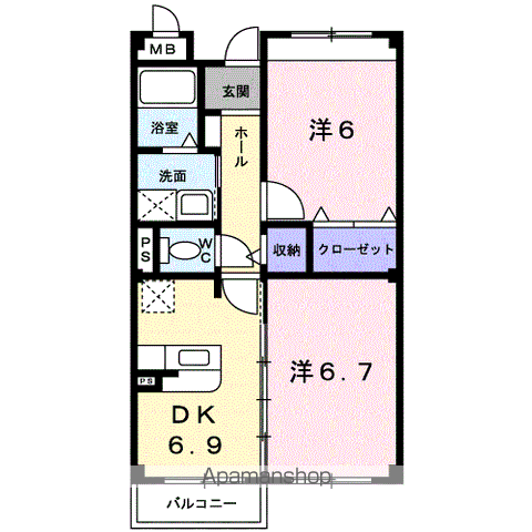 アルフォートA(2DK/2階)の間取り写真