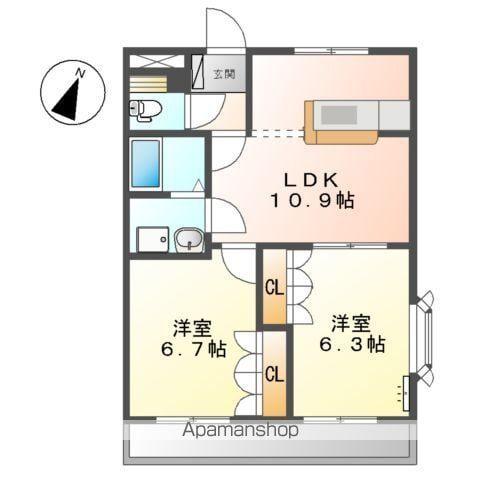 ラペルシャトー(2LDK/2階)の間取り写真