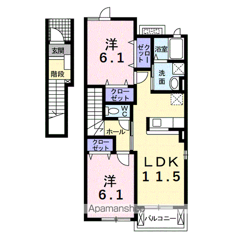 エアリーヒルⅠ(2LDK/2階)の間取り写真