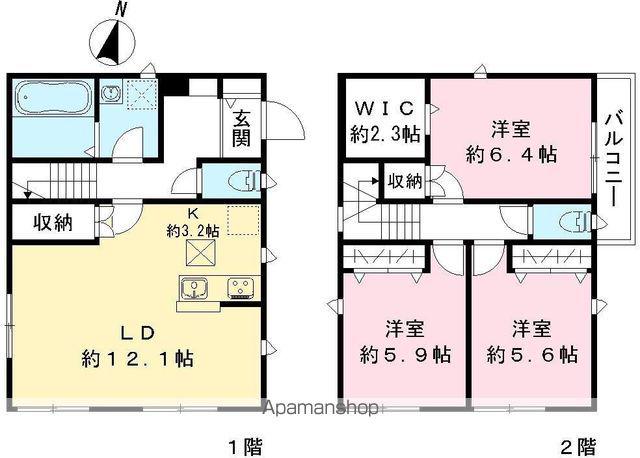 東武伊勢崎・大師線 新田駅(埼玉) 徒歩5分 2階建 築1年(3LDK)の間取り写真