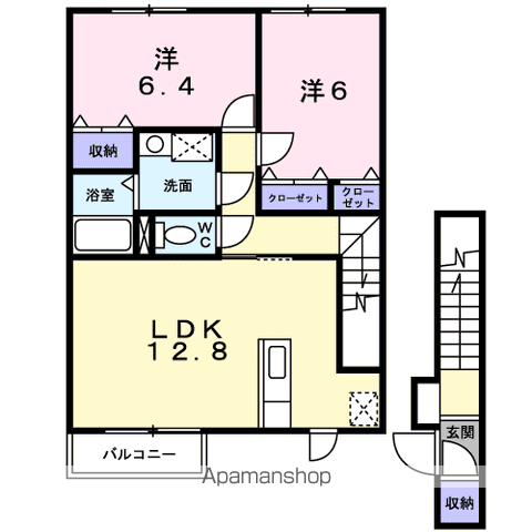 キルシェ青葉Ⅰ(2LDK/2階)の間取り写真
