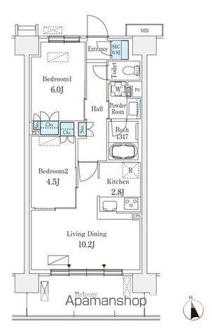 スカイグランデ津田沼(2LDK/4階)の間取り写真
