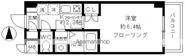 カリスヤマガ(1K/5階)の間取り写真