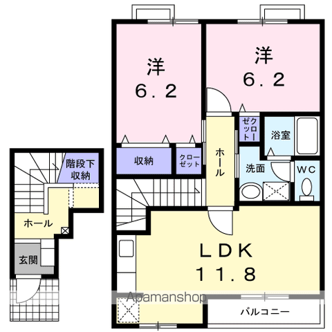 サウスコートⅠC(2LDK/2階)の間取り写真