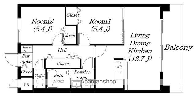 アイリス岸場(2LDK/4階)の間取り写真