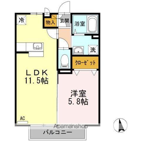 メルベーユ B棟(1LDK/2階)の間取り写真