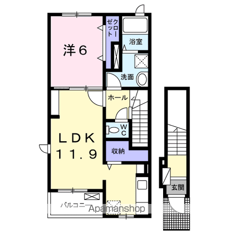マジェスティックⅢ(1LDK/2階)の間取り写真