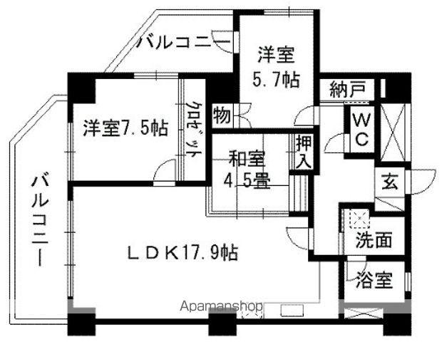 優渾水前寺(3LDK/9階)の間取り写真