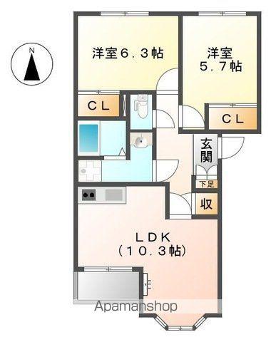 カーザ浅野(2LDK/2階)の間取り写真