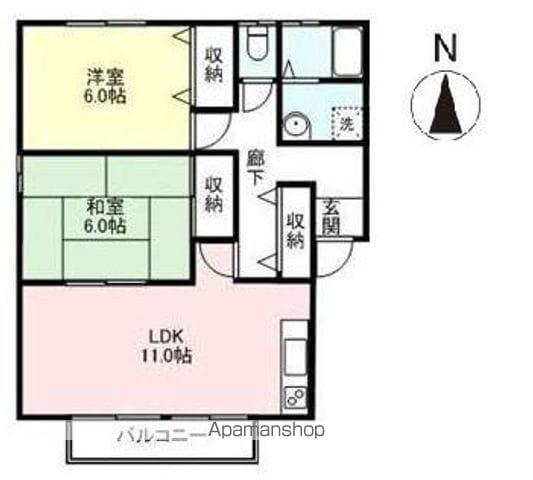 グリーンピアハイツA・B(2LDK/2階)の間取り写真