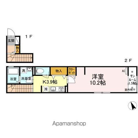 ウィングコート B(1K/2階)の間取り写真