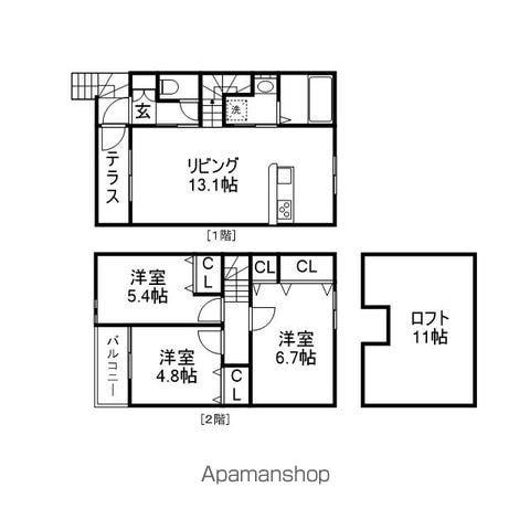 熊本市上熊本線 段山町駅 徒歩16分 2階建 築5年(3SLDK)の間取り写真