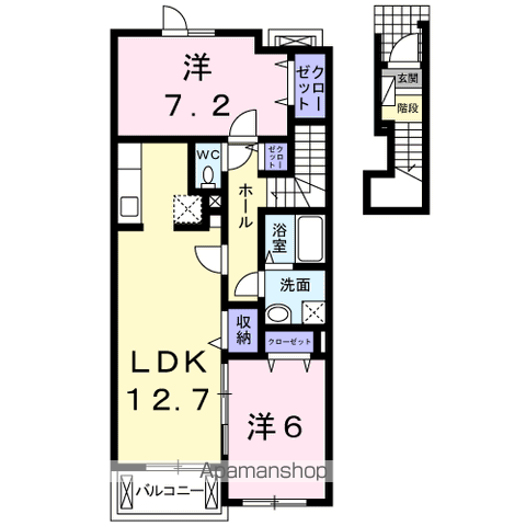 エテルノピアッツァB(2LDK/2階)の間取り写真