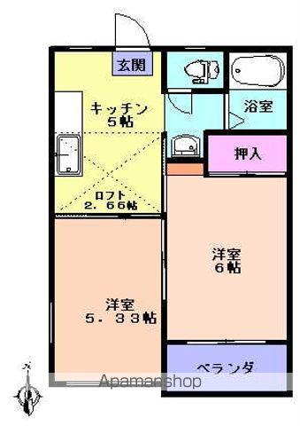 ハイムエスポワールA(2K/2階)の間取り写真