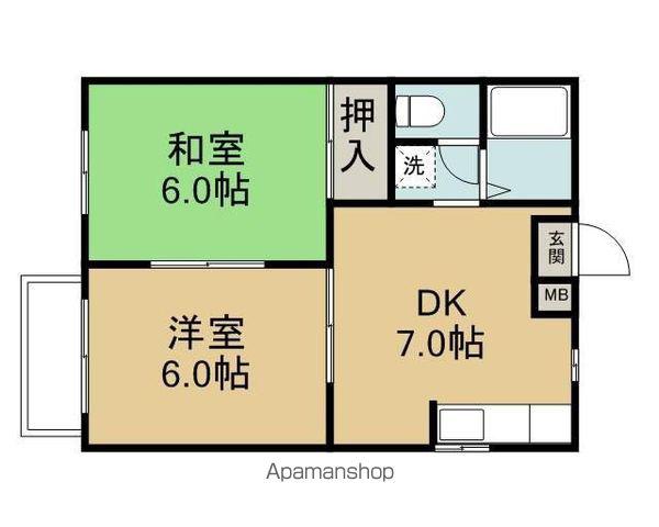 セラミックマンション河本(2DK/2階)の間取り写真