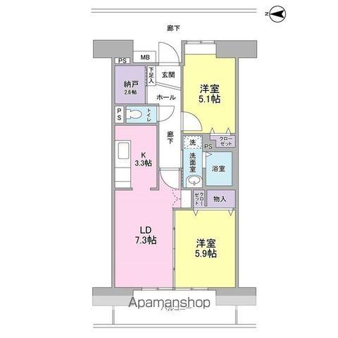 アーバンドエル庄内通(2SLDK/9階)の間取り写真