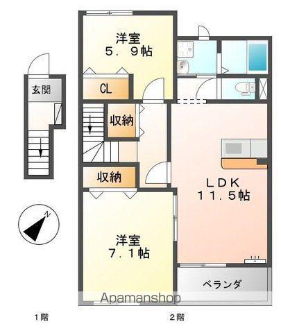 アソシカーサB(2LDK/2階)の間取り写真
