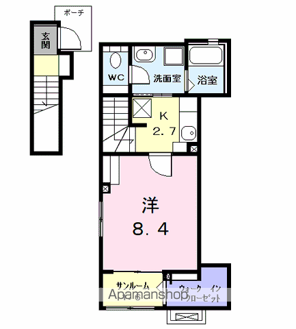 ステーブル上流(1K/2階)の間取り写真