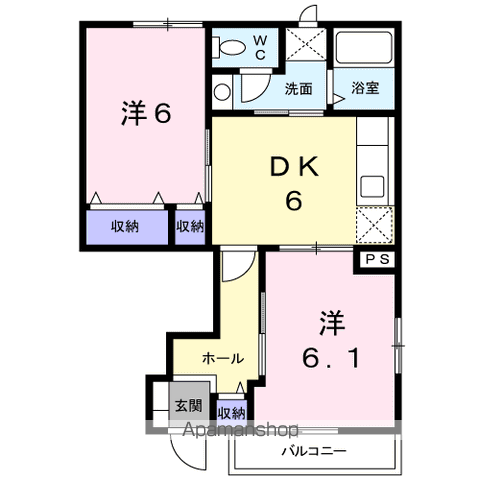 メゾン・ジョリ(2DK/1階)の間取り写真