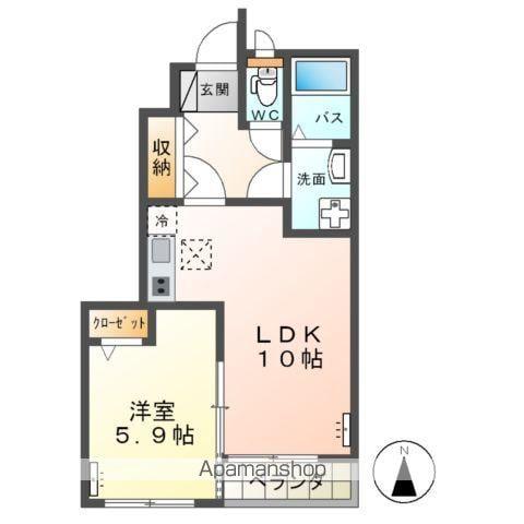 高尾崎 NEW TOWN LA・TERRE E(1LDK/1階)の間取り写真