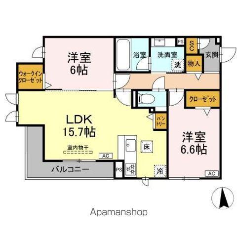 グラシオン(2LDK/1階)の間取り写真