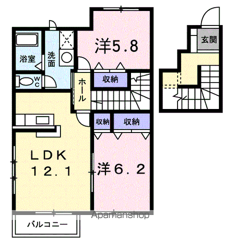サンスクエア21・A(2LDK/2階)の間取り写真