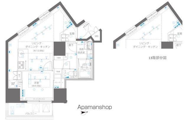 ZOOM信濃町(1LDK/12階)の間取り写真