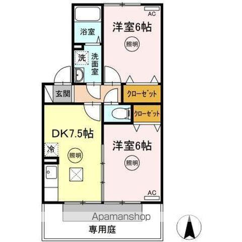 シュガーコート(2DK/1階)の間取り写真