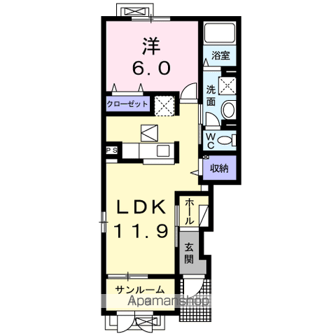 プルメリア Ⅱ(1LDK/1階)の間取り写真