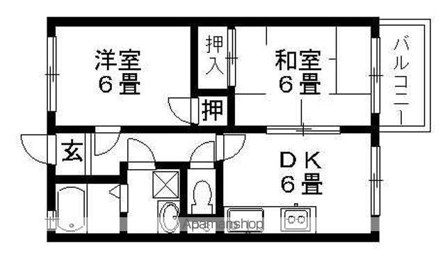 草津線 甲南駅 徒歩18分 2階建 築35年(2DK/2階)の間取り写真