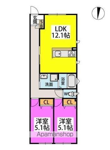 TASHIMARTERRACE(2LDK/1階)の間取り写真