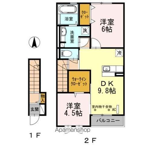 クレールコンフォート(2DK/2階)の間取り写真