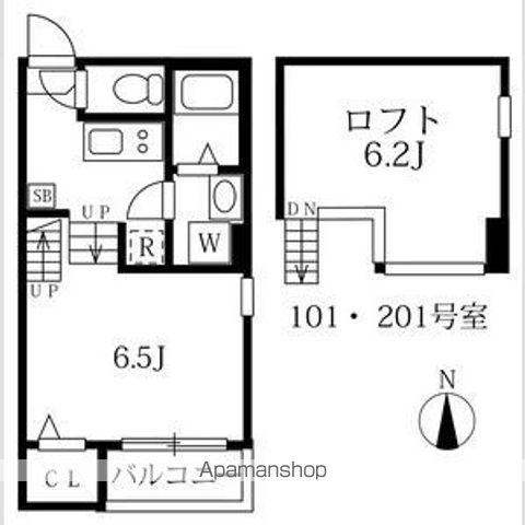 ハーモニーテラス楓(1K/2階)の間取り写真