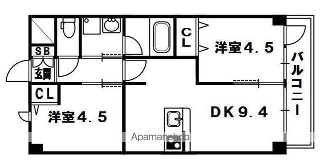 リリィズ枚方公園(2DK/3階)の間取り写真