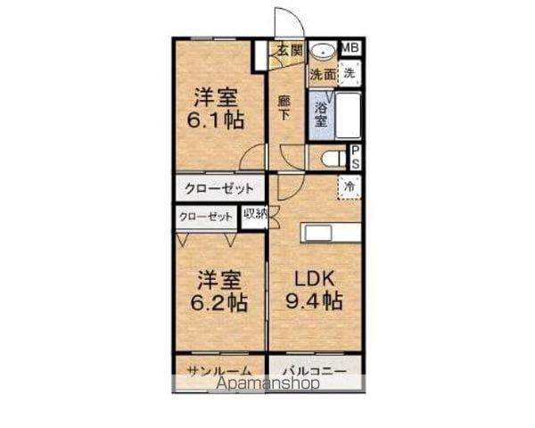 ブライトハート(2DK/2階)の間取り写真