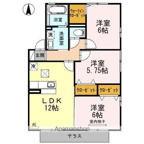 ガルテン久万ノ台 B棟(3LDK/1階)の間取り写真
