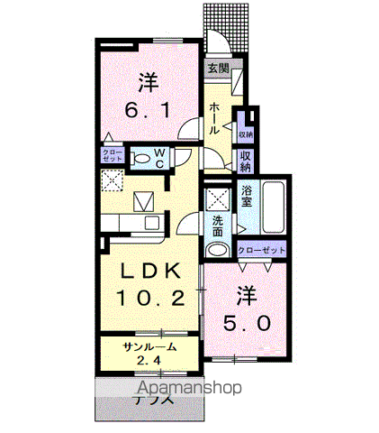 グレイシャス鄕尾Ⅲ(2LDK/1階)の間取り写真