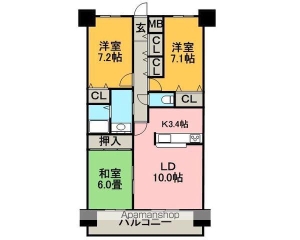 クレア旭ヶ丘(3LDK/4階)の間取り写真