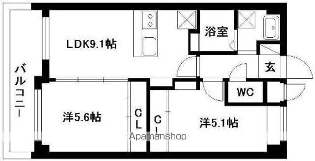 ピアネータ東熊本Ⅱ(2DK/2階)の間取り写真