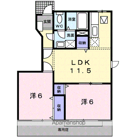 カーサエスト内原(2LDK/1階)の間取り写真