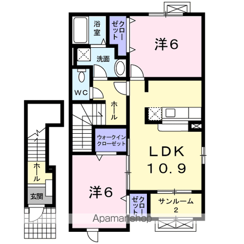モンソレイユⅡ(2LDK/2階)の間取り写真