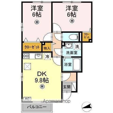 セジュール南花岡 II棟(2DK/1階)の間取り写真